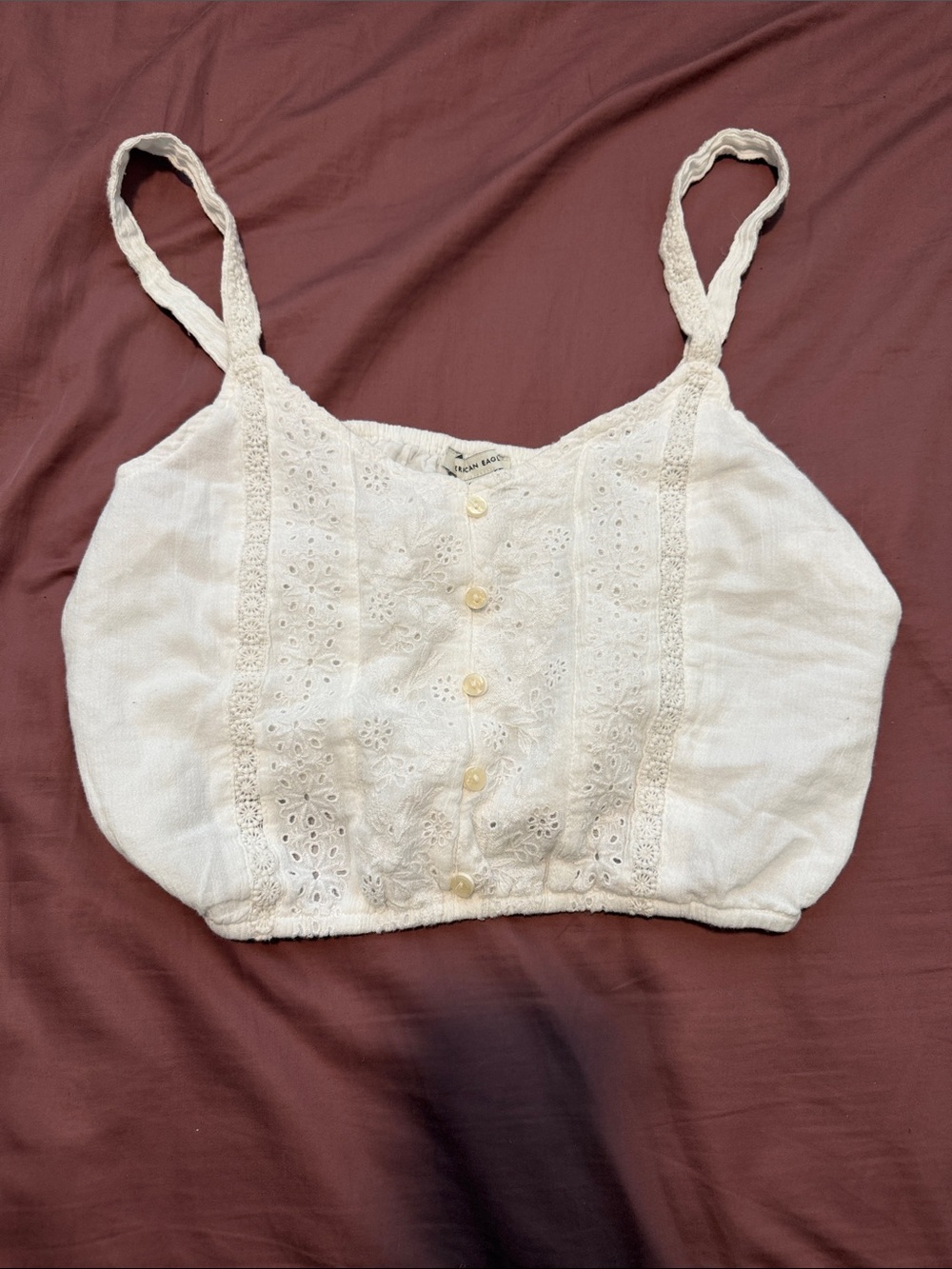 American Eagle Outfitters White Eyelet Button-Front Crop Camisole